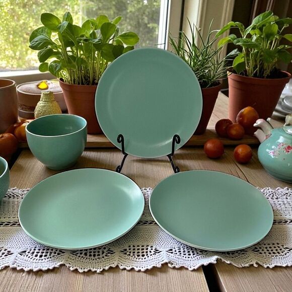 3 Poole Pottery Side Plates TwinTone Gloss Glaze Ice Green Vintage England MCM - Picture 15 of 15